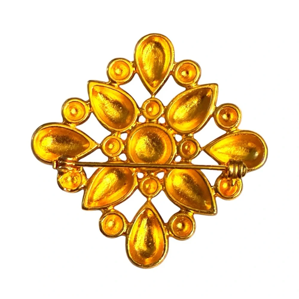 1980’s‎ Vintage Glam Textured Square Brooch in Bright Gold, 1.4” x 1.4”